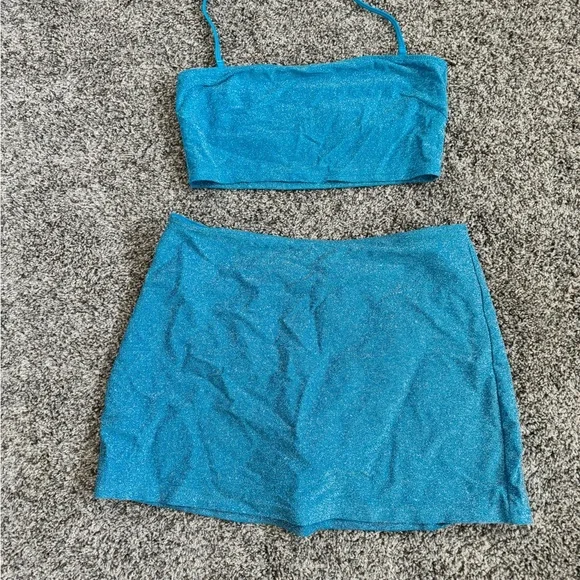 Victoria's Secret “Pink”Sparkling Blue Swim Suit and Skirt Set - Picture 2 of 6